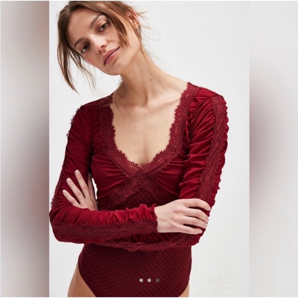 Intimately Free People Forever Young Bodysuit in Red Size Medium Romantic Boho